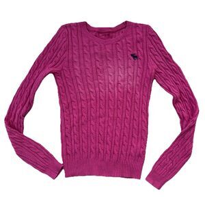 Vtg Abercrombie Fitch Y2K Cable-knit Sweater Size Small Pink V-neck Preppy